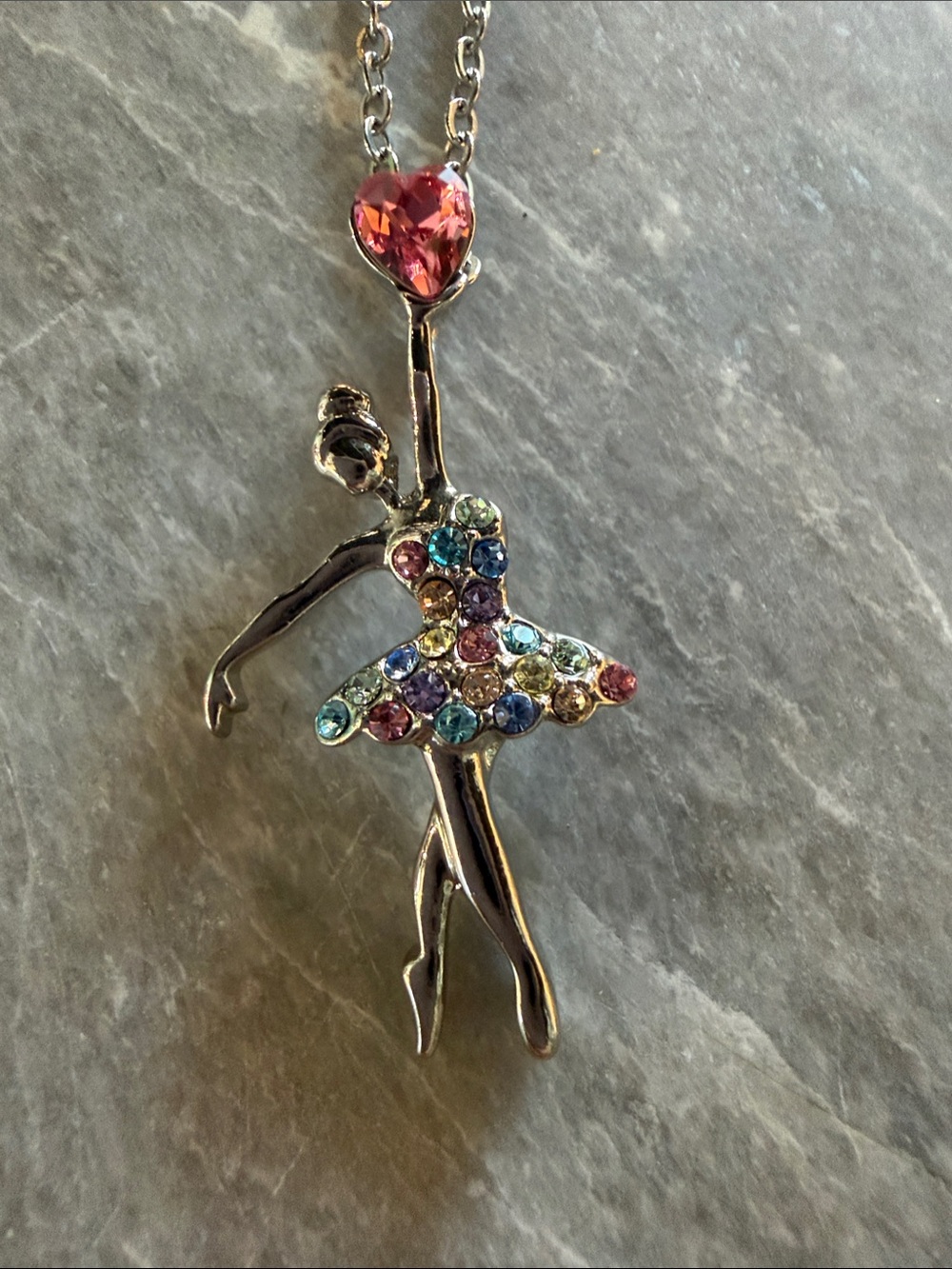 Silver-tone Ballerina Pendant Necklace with Pink Accent